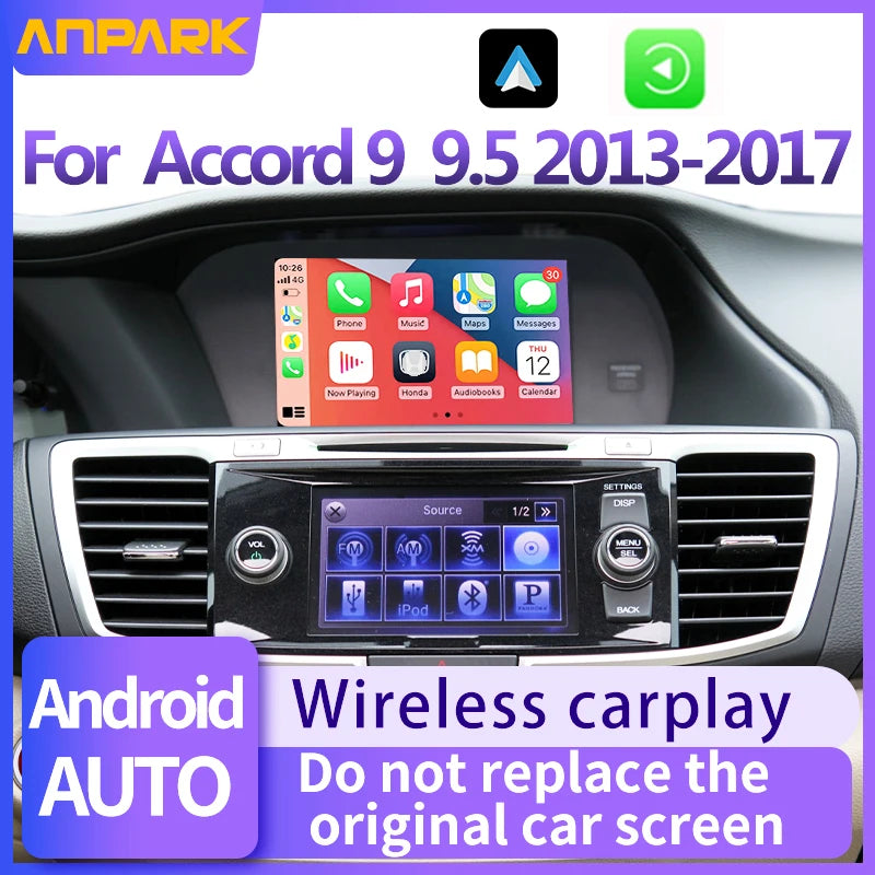 Car Media Player For Honda Accord 9 9.5,2013 2014 2015 2016 2017 5G Wireless Carplay Android Auto Bluetooth Phones, Music