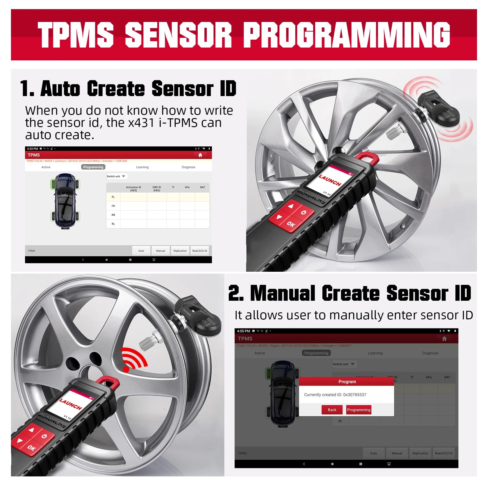 LAUNCH X431 I-TPMS TPMS Tire Pressure Diagnostic Tools Active/ Relearn/Program 315Mhz 433Mhz RF-Sensor for X431 V/V+/PRO3S/PAD V