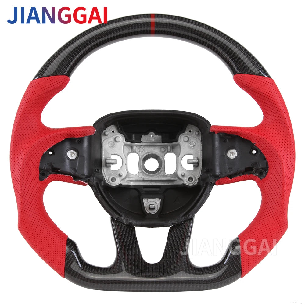 Carbon Fiber Steering Wheel For Dodge Challenger Charger 2015-2022 Alcantara LED Racing Steering Wheel Customized Perforated