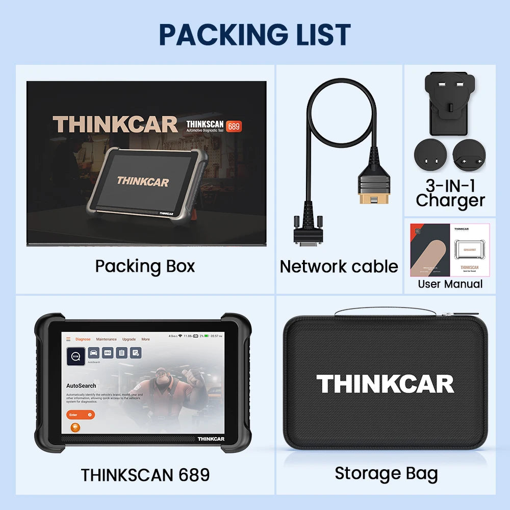 THINKCAR THINKSCAN 689 Bidirectional Scan Tool With CANFD&DoIP OBD2 Scanner ECU Coding Bi-Directional Control 34 Reset Free