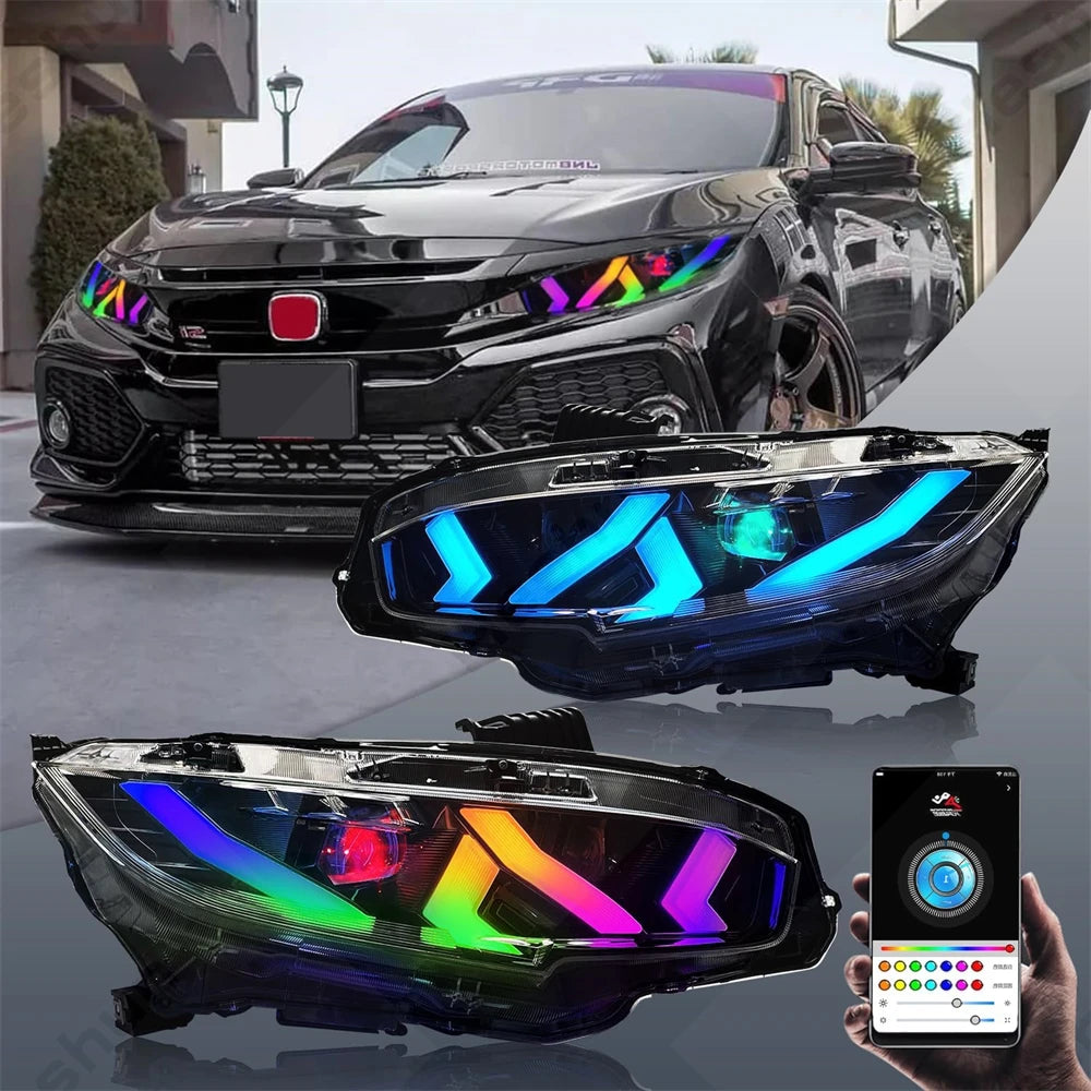 Pair Led Headlights For Honda Civic 2016-2021 Sedan Hatchback Hatch Type R Touring LX EX EX-L Sport FK7 FK8 10th Head Light Lamp