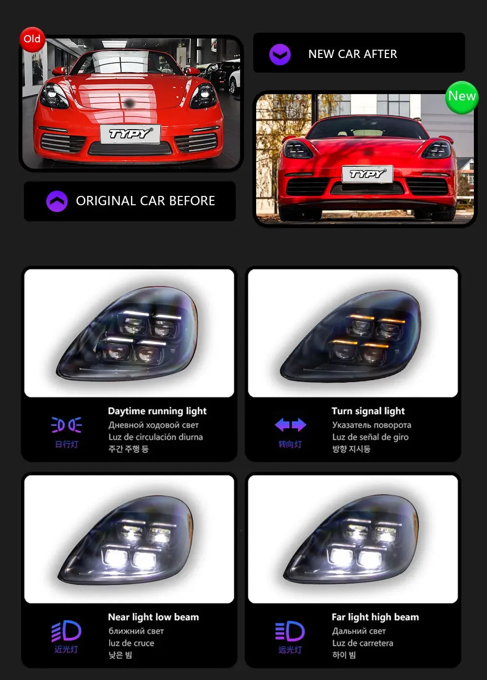 TYPY Car For Porsche Cayman 718 982 Headlight 2013-2023 Upgrade Modified New DRL Dynamic Turn Signal LED light Auto Accessories