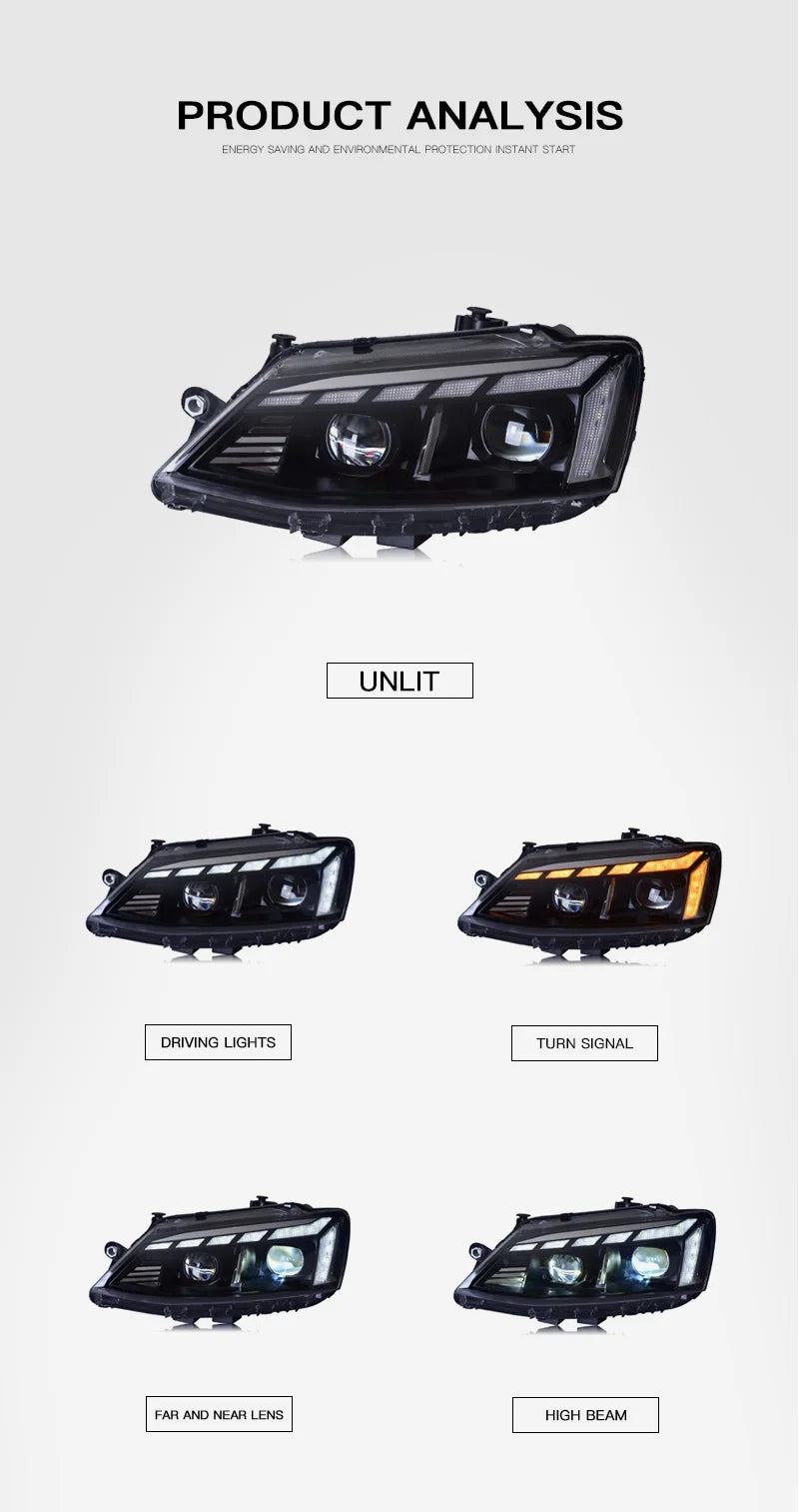 Car LED Headlight Light Assemblies For Volkswagen Sagitar 2012-2018 Auto Fog DRL Brake Turn Signal Lamp Plug and Play