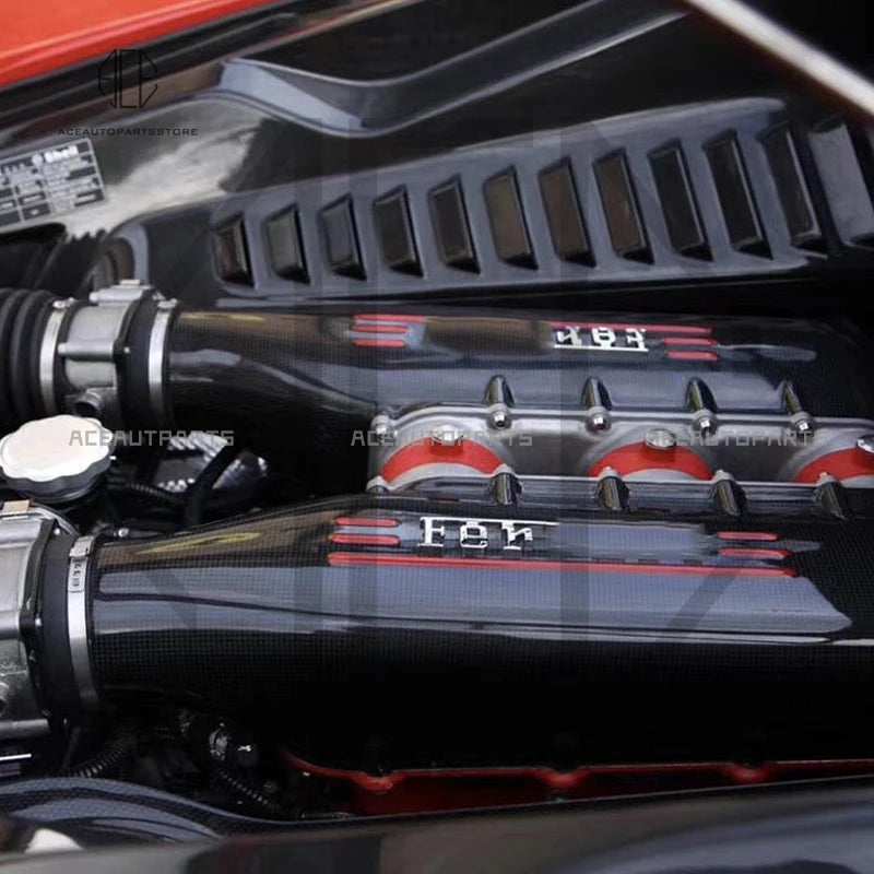 2 Pcs/Set  Dry Carbon Fiber Glossy Engine Air Intake Cover For Ferrari 458 Air Intakes Pipe Professional Auto Accessories