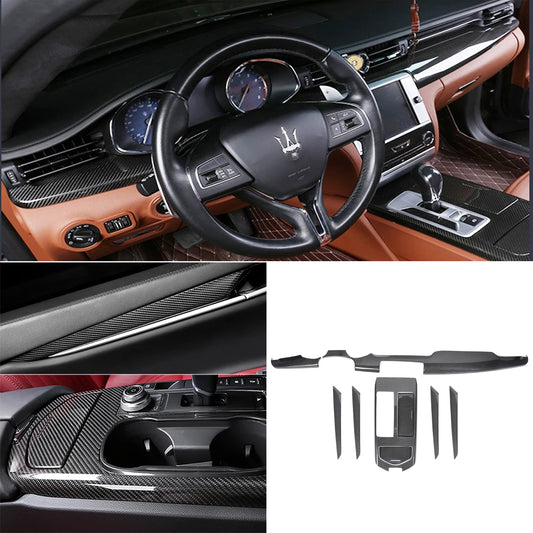 10pcs Interior Trims Dry Carbon Dash Cover Center Console Panel Door Trim For Maserati Quattroporte 2017up