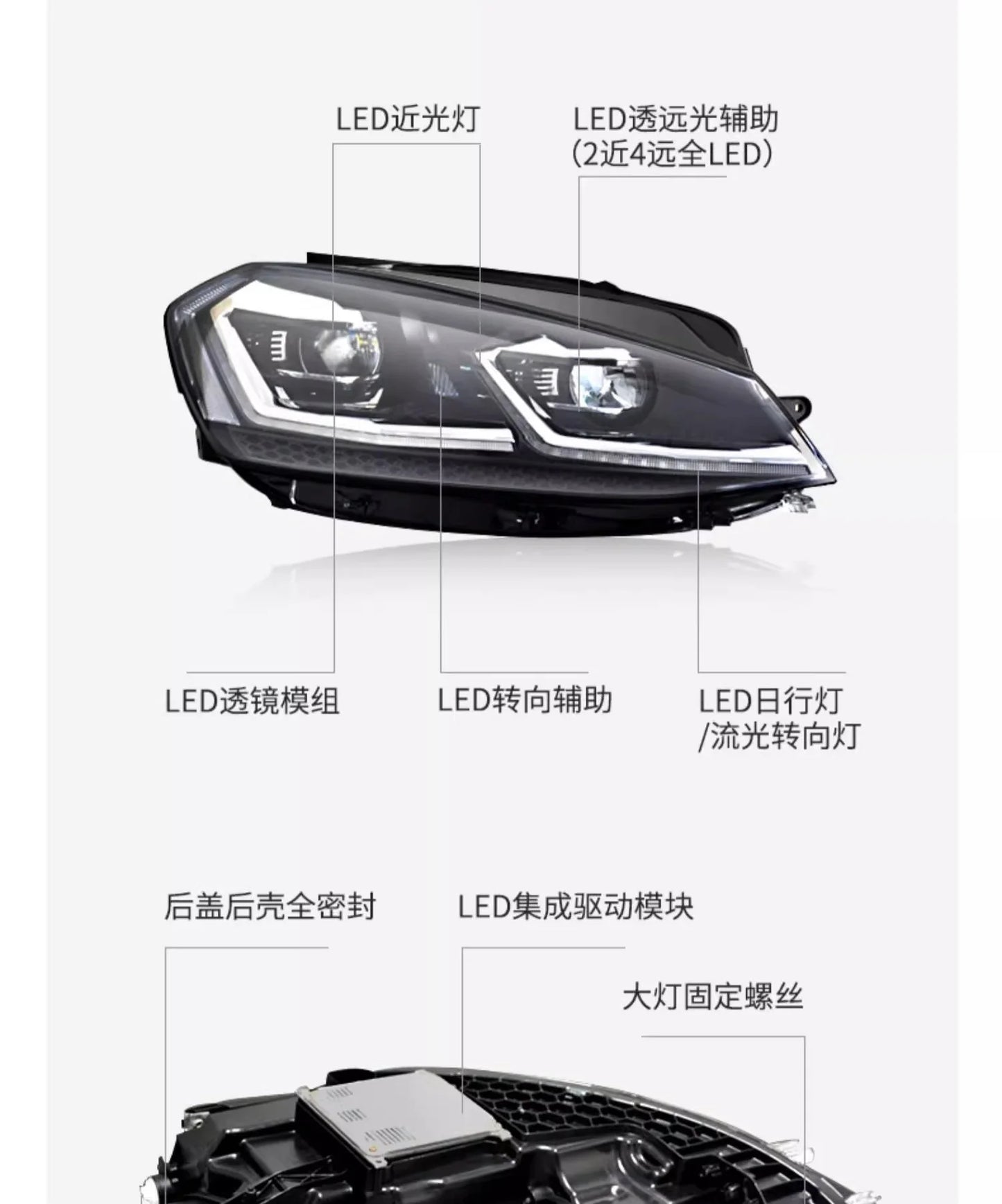 Headlight for Volkswagen vw Golf 7.5 14-20 Modified LED Head Lamp Dynamic Signal Lens Automotive Accessories