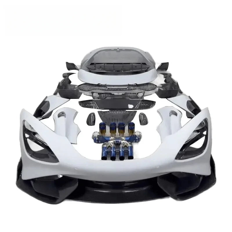 The McLaren 720S upgrades to the 765 body kit with FLDZ Auto Parts Auto 765 style carbon fiber front lip spoiler body kit