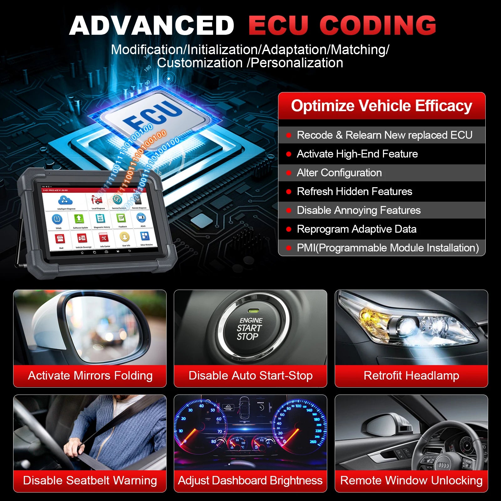 LAUNCH X431 PRO3 ACE Car OBD2 Diagnostic Tool Auto Bidirectional Scan Tool CAN FD & DoIP,FCA SGW,ADAS with 2-Year Free Update