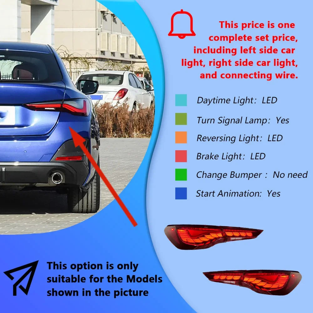 Car Taillights for Bmw 4 Series 2020-2023 Led Auto Back Lamps Assembly Upgrade Dragon Scale Design Style Turn Signal Accessories