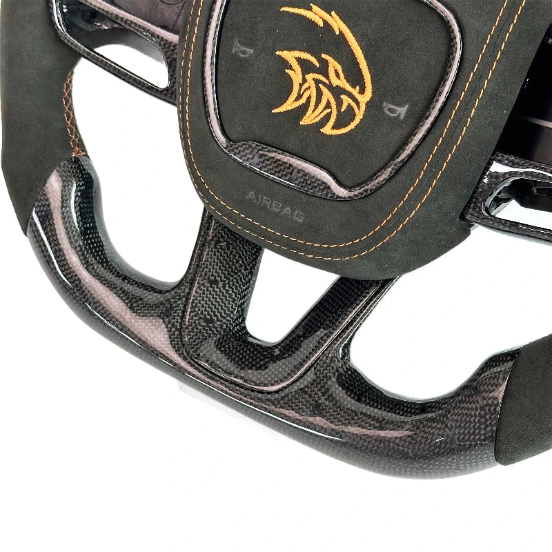 Carbon Bos Carbon Fiber Steering Wheel Perforated Leather for Dodge Challenger Charger SRT HELLCAT Steering Wheel DIY Color New