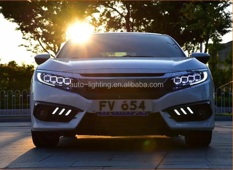 AKD-Car Styling Head Light Parts for CIVIC X G10 Bugatti Modified LED Lamps Headlights DRL Dual Projector Facelift