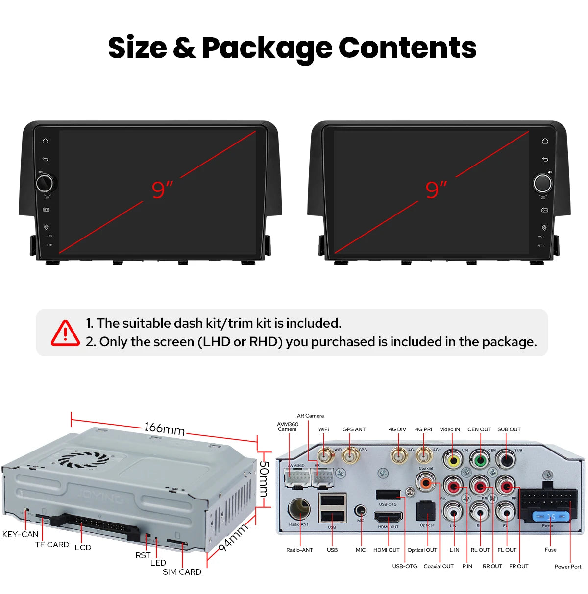 JOYING 9"Android 13 Car Radio Stereo Multimedia Player Carplay For Honda Civic 2016 -2021 Support Factory Cameras Plug and Play