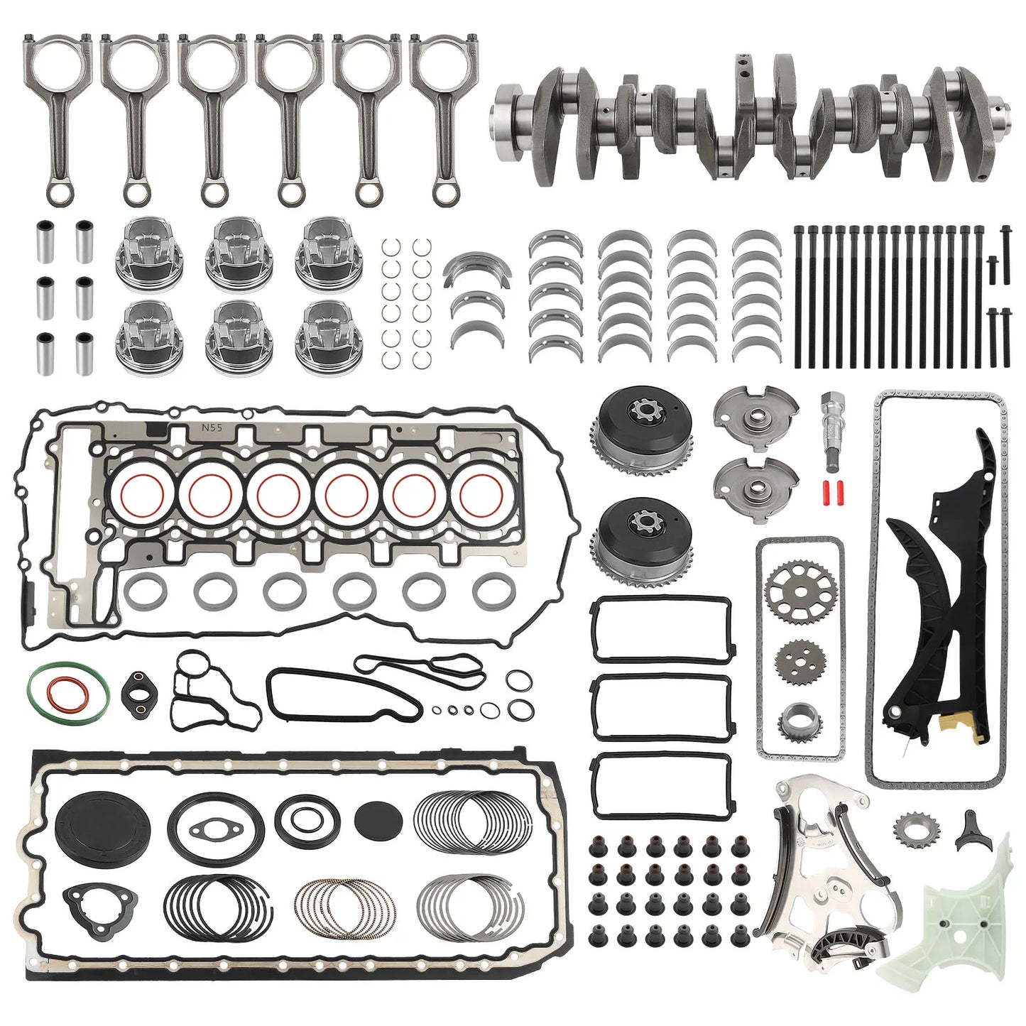 N55 3.0L Engine Overhaul Rebuild Kit w/ Crankshaft & ConRod & Timing Set For BMW
