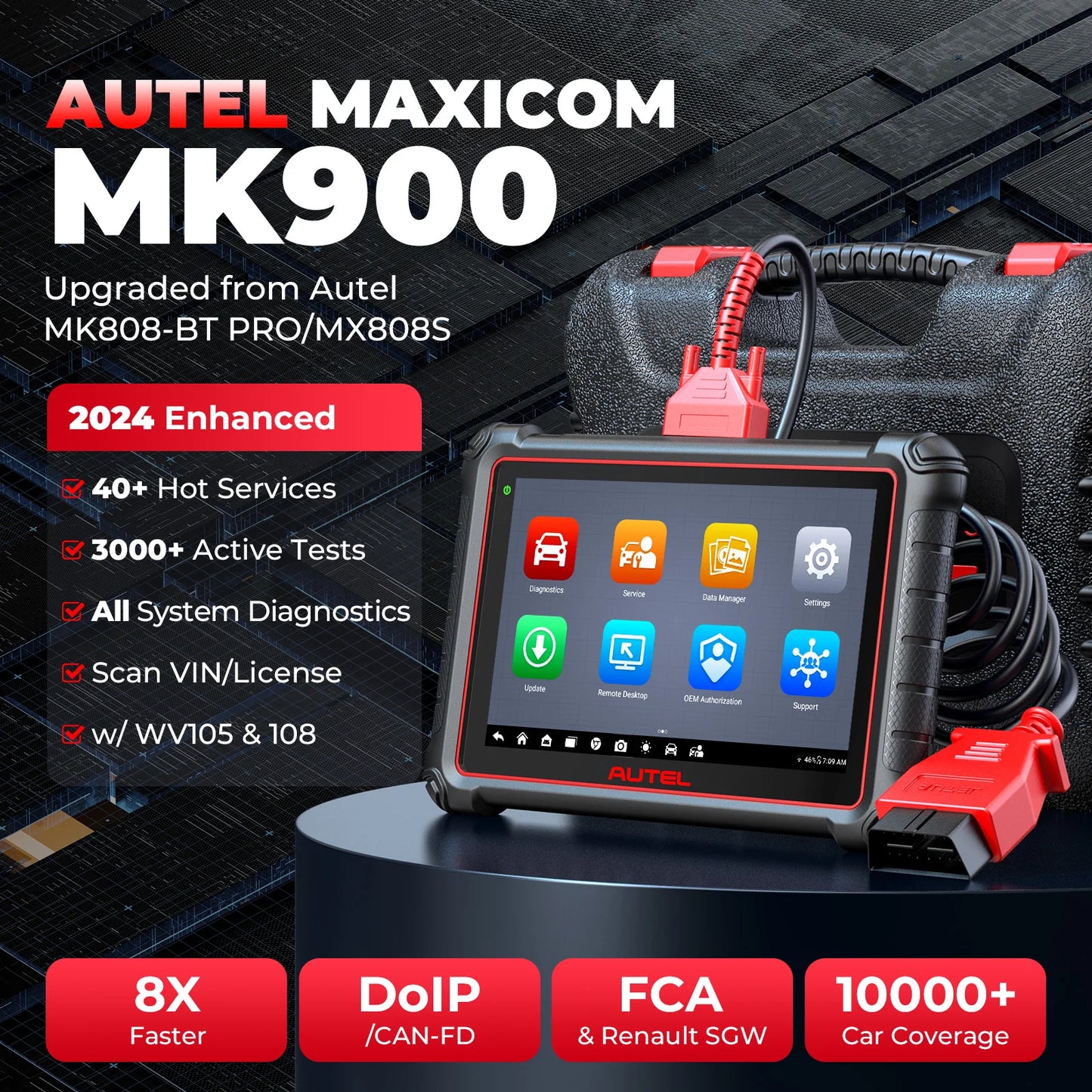 Autel MaxiCOM MK900 Car Diagnostic Tools 40+ Services DoIP & CAN-FD Car Scanner OBD2 Automotive Scan Tool Upgrade of MK808S