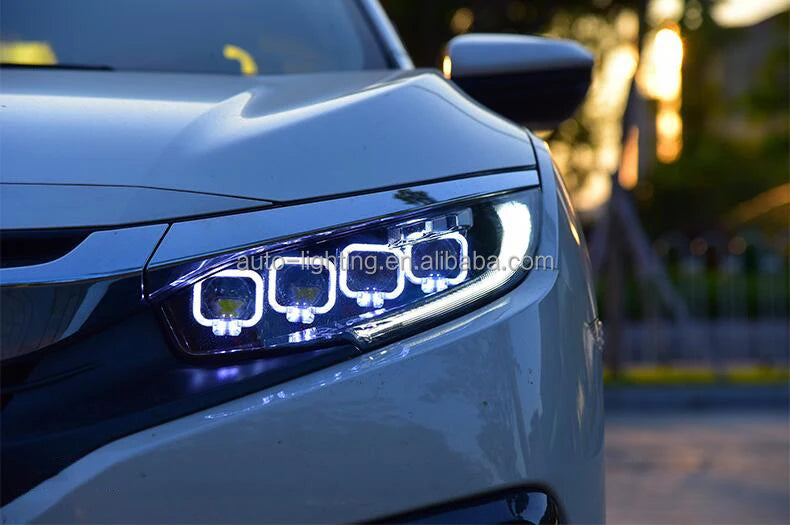 AKD-Car Styling Head Light Parts for CIVIC X G10 Bugatti Modified LED Lamps Headlights DRL Dual Projector Facelift