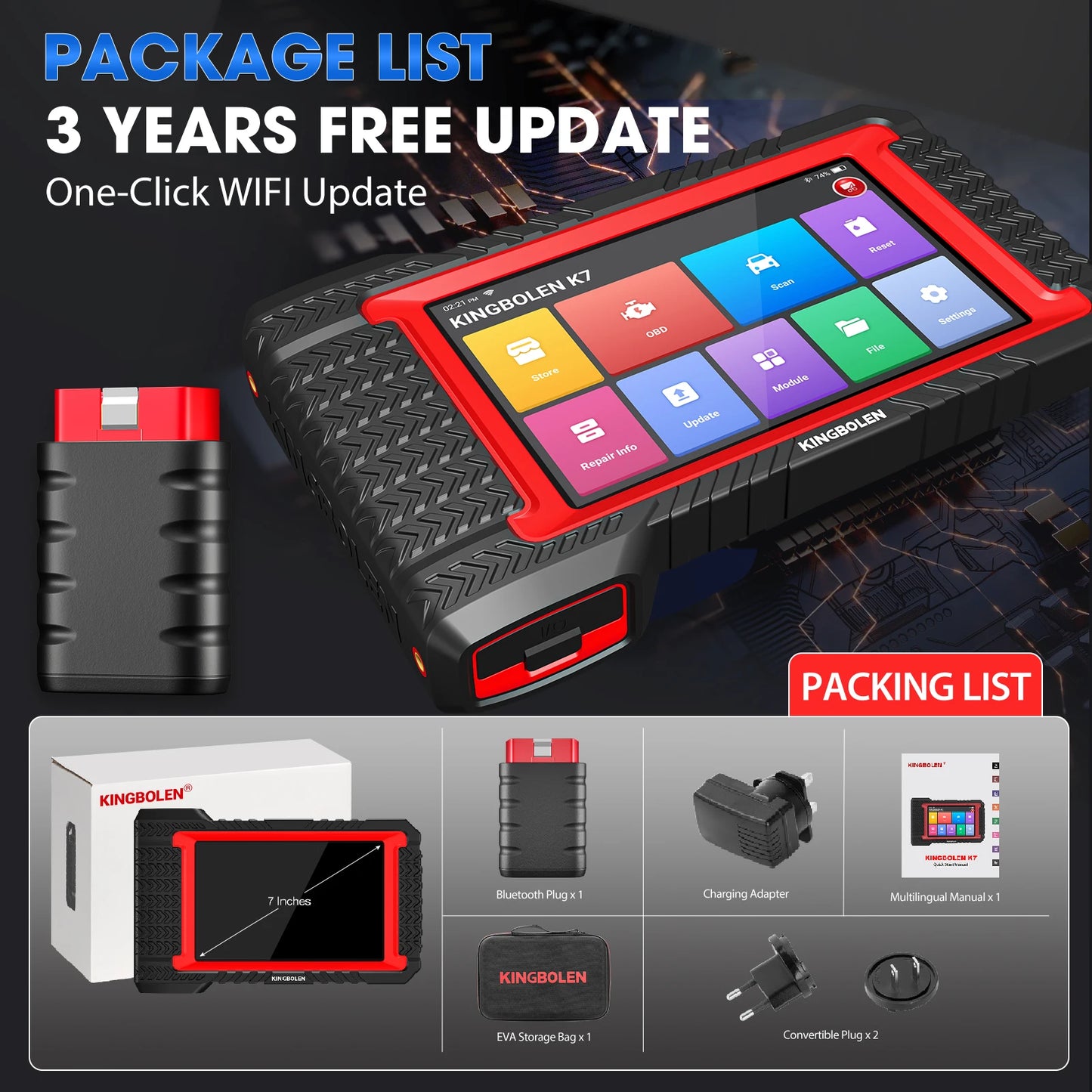 KINGBOLEN K7 Car Diagnostic Tools All System ECU Coding Bidirectionnal 28 Service FCA OBD2 Scanner Lifetime Free Update PK MAX 2