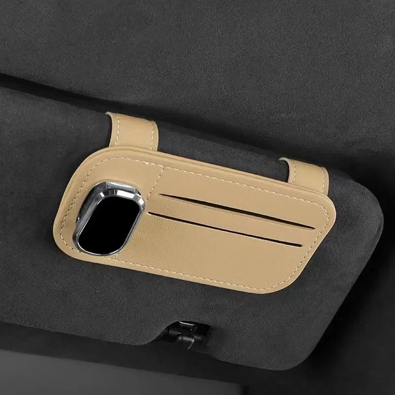 Color Name: Beige - Multi-function Sunglasses Holder, Leather Glasses Holders for Car Sun Visor, Eyeglasses Hanger and Ticket Card Clip - Premium Interior Accessories from NoEnName_Null - Just $30.02! Shop now at Rapidvehicles