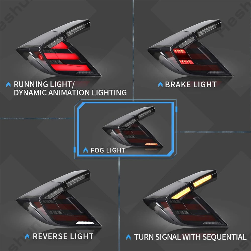 Taillights For Honda Civic Hatchback/Type R 2016-2022 FK7 FK8 10th Gen Tail Lamp Rear Fog Light LED Sequential Signal Assembly