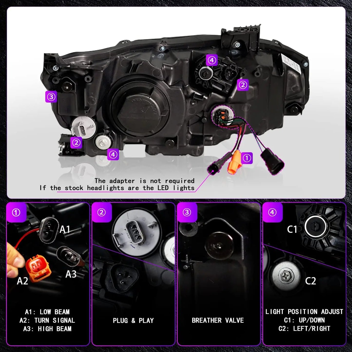 LED Headlights  for Honda Civic Sedan/Coupe/Hatchback 2016-2022 10th Gen With Sequential Turn Signal Assembly