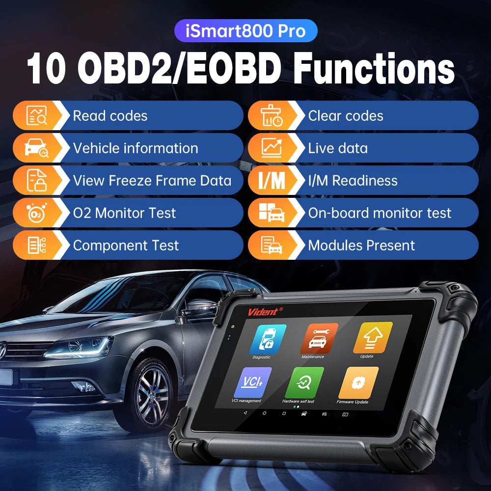 Vident iSmart800Pro Car Scanner All System Diagnosis 40 Reset Function OBDII Full Function Key Fob Programming Scanner Tool