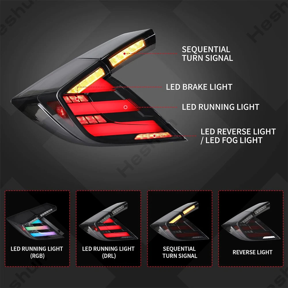 Taillights For Honda Civic Hatchback/Type R 2016-2022 FK7 FK8 10th Gen Tail Lamp Rear Fog Light LED Sequential Signal Assembly