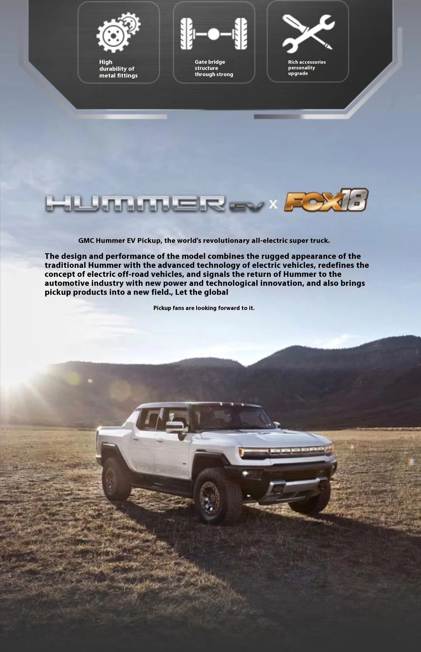 Hot FMS 1:18 Hummer EV Pickup Truck RC Car Remote Control Off-Road Climbing Simulation Model Toy Ideal Festival Gift For Kids