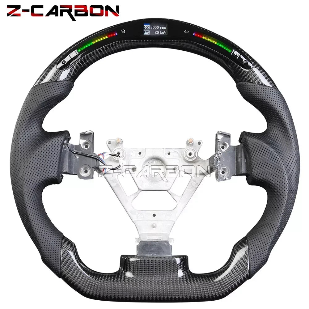 For Nissan 350Z Z33 2003-2008 LED Steering Wheel Carbon Fiber Perforated Leather Steering Wheel Flat Bottom Red Stitching