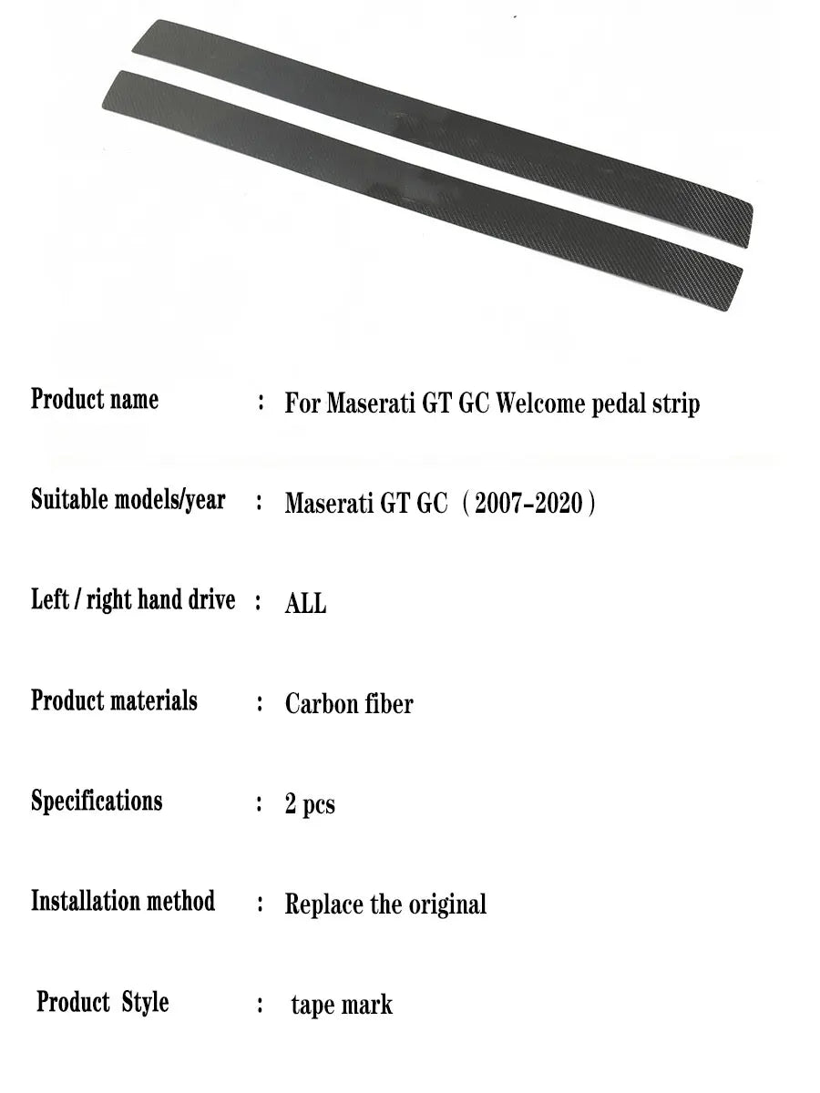 For Maserati GranTurismo GT GTS GC MC carbon fiber welcome pedal decorative strip and threshold strip replacement style 2007-20
