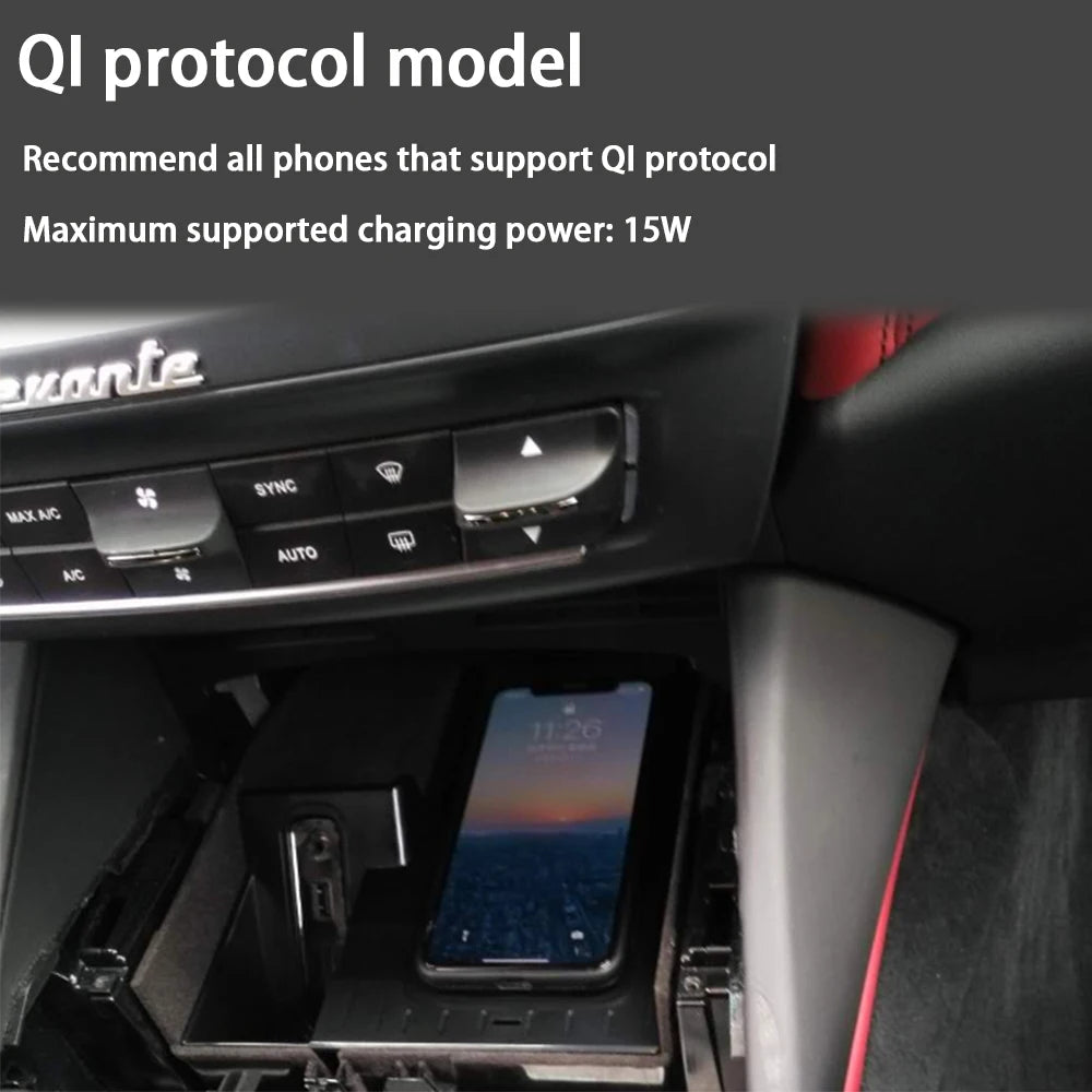for Maserati Levante M161 2017-2024 Center Console Storage Car Wireless Mobile Phone Charger QI 18W iPhone Magsafe Fast Charging