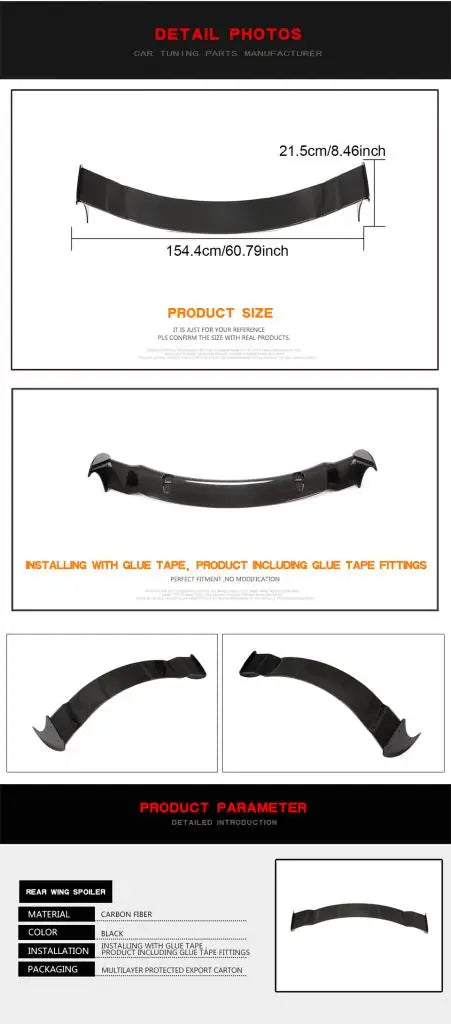 Dry Carbon Fiber Rear Trunk Wing Spoiler For Porsche 911 991 Turbo S 2-Door 2014-2016