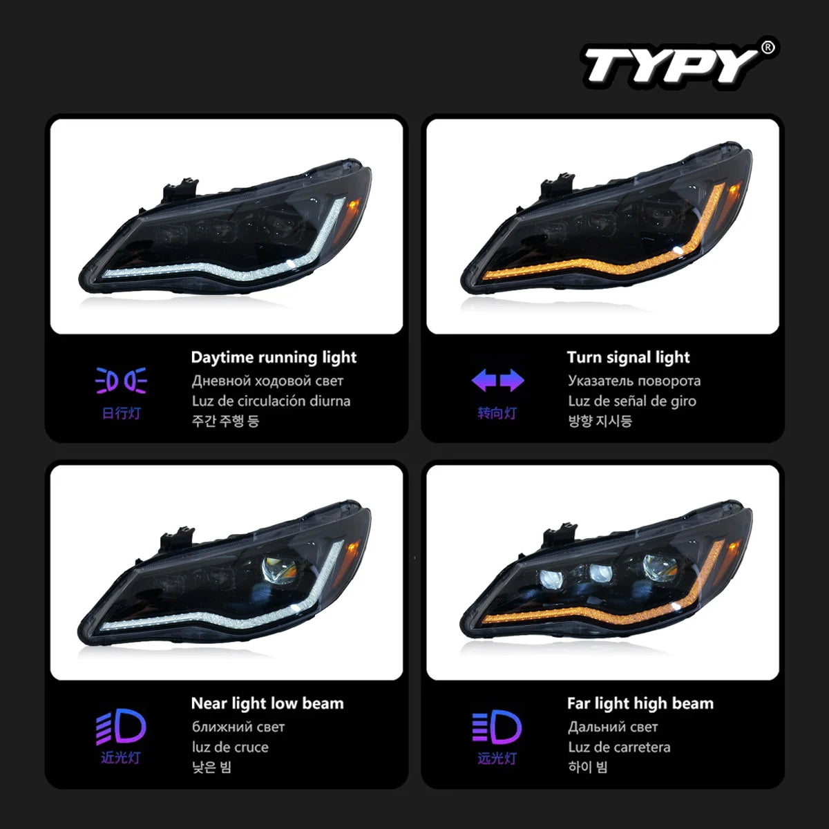 TYPY Car Lights For Honda Civic 8th FD2 Headlight 2012-2015 LED Projetor head Lamp Daytime Running Light Automotive Accessories