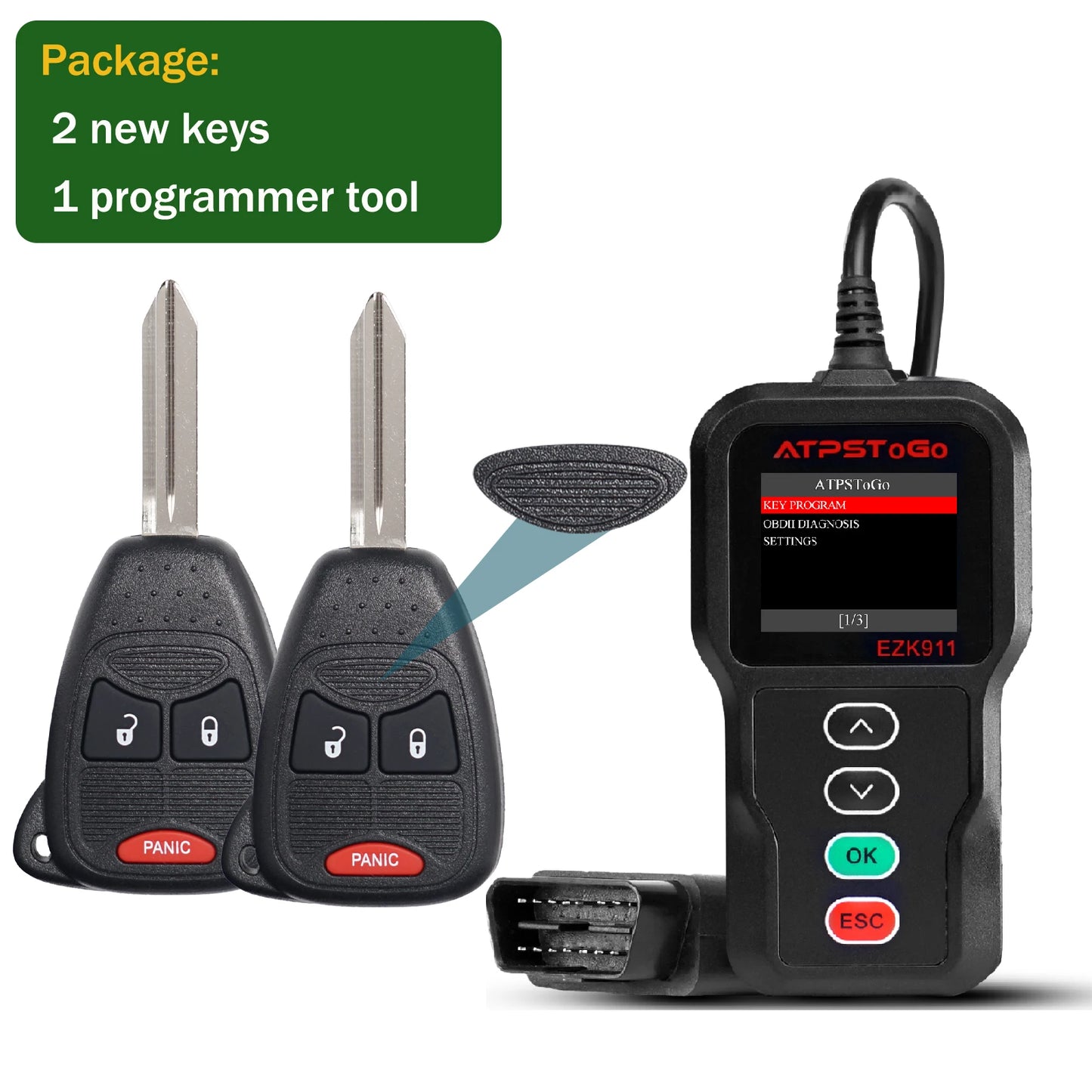 ATPSTOGO New Replacement Remote Key fob and Programmer tool For 2007-2017 Dodge Ram 1500 2500 3500 programming key fob GQ4-53T