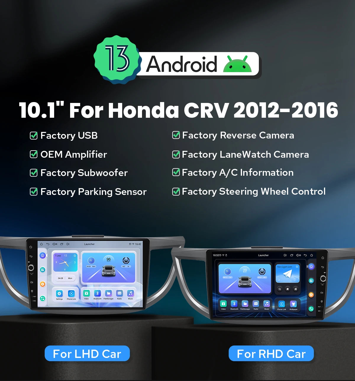 JOYING 10.1"Android 13.0 Car Stereo Radio Multimedia Playere Head Unit With Apple Carplay Android Auto For Honda CRV 2012-2016