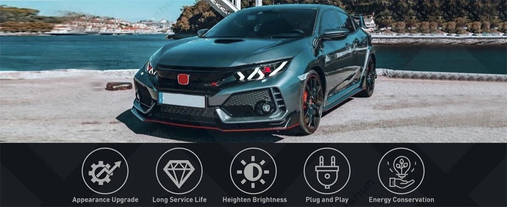 Pair Led Headlights For Honda Civic 2016-2021 Sedan Hatchback Hatch Type R Touring LX EX EX-L Sport FK7 FK8 10th Head Light Lamp