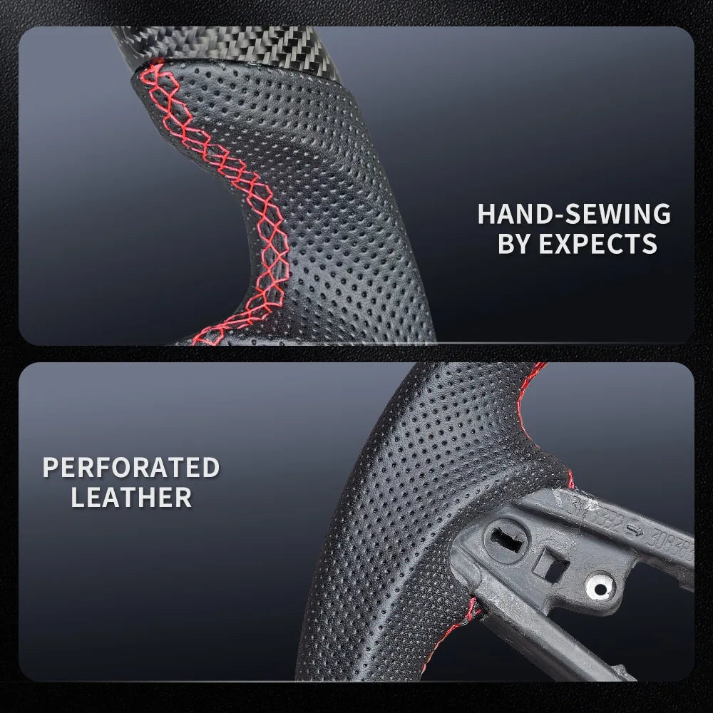 Real Carbon Fiber Steering Wheel For Dodge Charger Challenger Durango 2011-2014 Perforated Leather Red Stripe