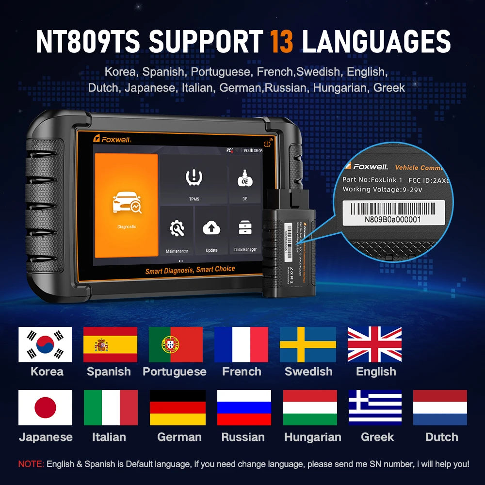 FOXWELL NT809TS TPMS Programming Tool All Systems Car Scanner Bi-Directional Control 30+ Reset OBD2 Bluetooth Diagnostic Tools