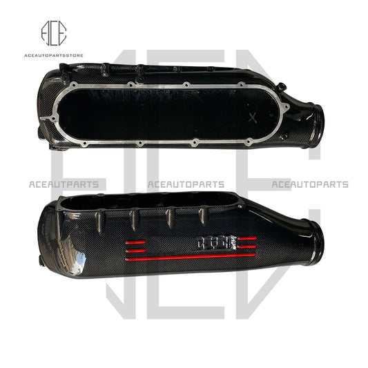 2 Pcs/Set  Dry Carbon Fiber Glossy Engine Air Intake Cover For Ferrari 458 Air Intakes Pipe Professional Auto Accessories