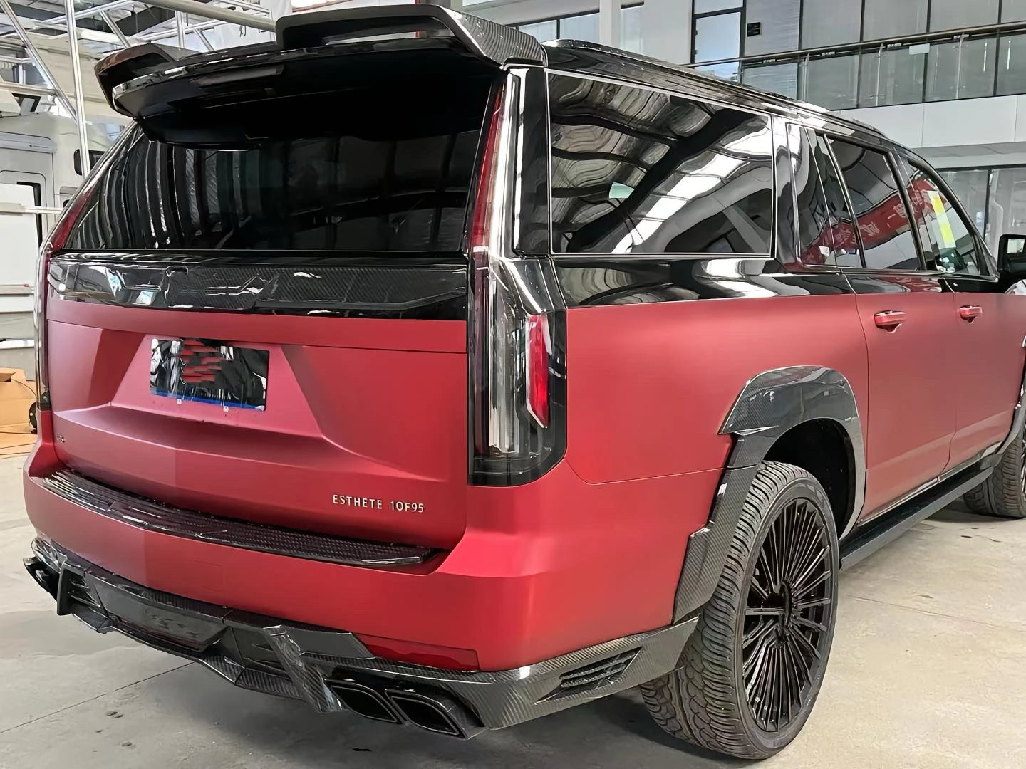 for Cadillac Escalade Upgrade  LD Style Carbon Fiber Wide Body Kit with New Front Lip Rear Diffuser Spoiler Hood Grill