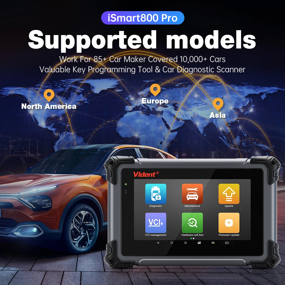 Vident iSmart800Pro Car Scanner All System Diagnosis 40 Reset Function OBDII Full Function Key Fob Programming Scanner Tool