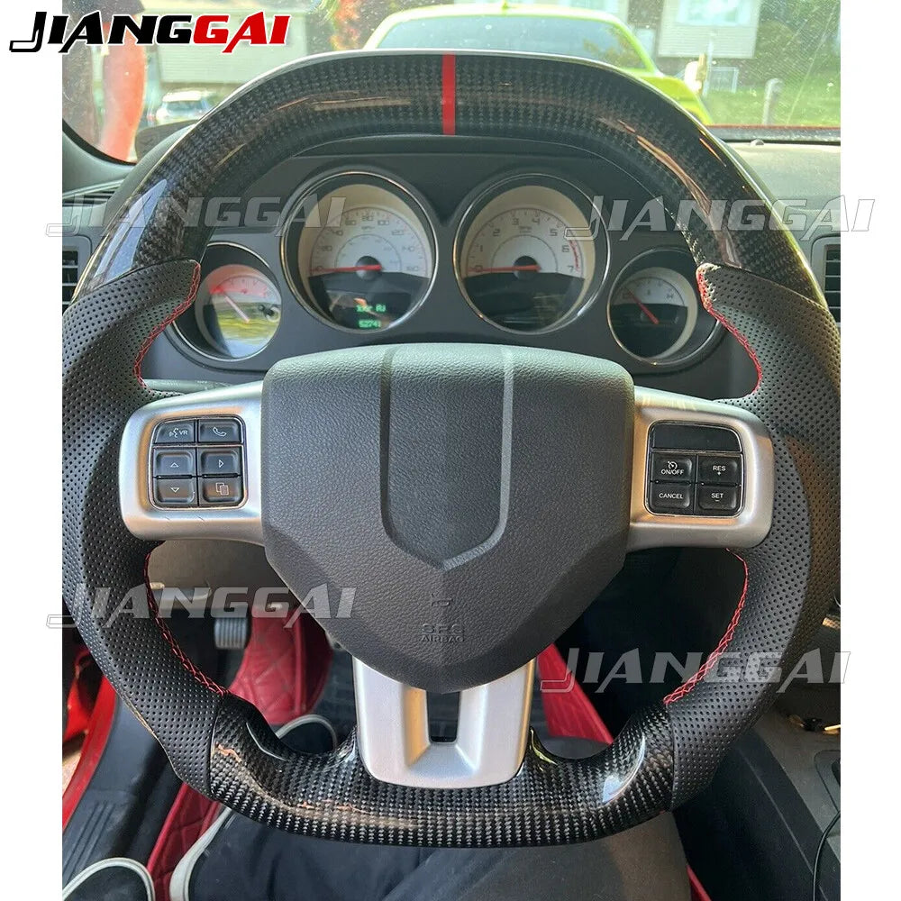 HandMade Carbon Fiber Car Sports Steering Wheel Fit For Dodge Charger Challenger Durango 2011-2014 Accessories Black Leather