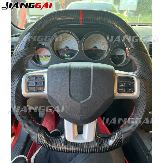 HandMade Carbon Fiber Car Sports Steering Wheel Fit For Dodge Charger Challenger Durango 2011-2014 Accessories Black Leather