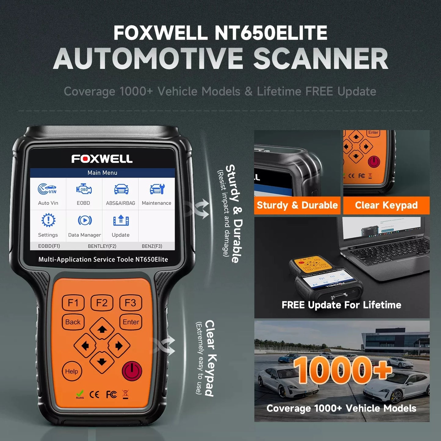 FOXWELL NT650 Elite OBD2 Scanner Diagnostic Tool ABS Airbag SAS EPB Oil A/F Reset Car Ananlyzer OBDII 3 System Automotive Tester