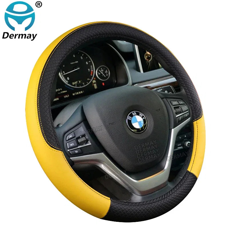 Color Name: Yellow - 9 Color Sport Auto Steering Wheel Covers - Premium Interior Accessories from DERMAY - Just $21.99! Shop now at Rapidvehicles