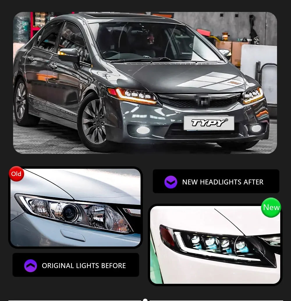 Car For Honda Civic 8th Gen Headlight 2006-2011 Upgrade Modified to New DRL Dynamic Turn Signal LED Headlight Auto Accessories