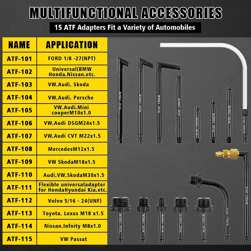 Color: Yellow, Ships From: Russian Federation - Pneumatic Transmission Oil Refilling Tool Oil Refill Filling ATF Adapters 10L /6LDispenser Pump Kit Fluid Extractor Adaptor 15Pc - Premium Car Repair Tool from NoEnName_Null - Just $328.76! Shop now at Rapidvehicles