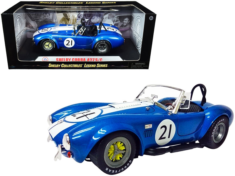 Shelby Cobra 427 S/C #21 Blue Metallic with White Stripes 1/18 Diecast Model Car by Shelby Collectibles - Premium Shelby Models from Shelby Collectibles - Just $101.85! Shop now at Rapidvehicles