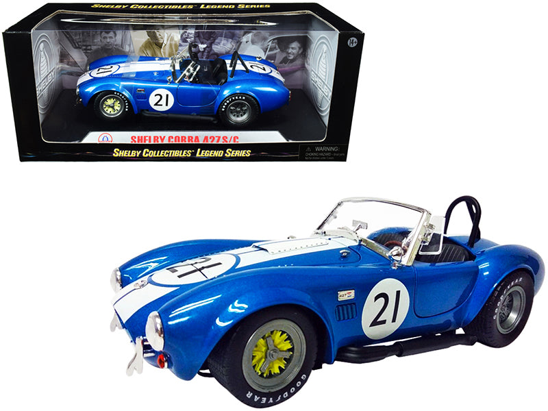 Shelby Cobra 427 S/C #21 Blue Metallic with White Stripes 1/18 Diecast Model Car by Shelby Collectibles free shipping USA