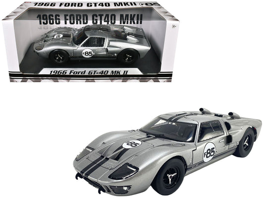 1966 Ford GT-40 MKII #F85 Silver Metallic with Black Stripes 1/18 Diecast Model Car by ACME