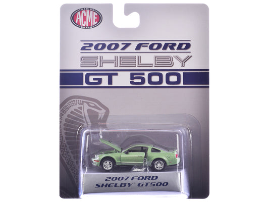 2007 Ford Shelby GT500 Lime Green Metallic with Silver Stripes "Shelby Collectibles" Series 1/64 Diecast Model Car by ACME - Use code SHOPAPP15 to get 15 percent off