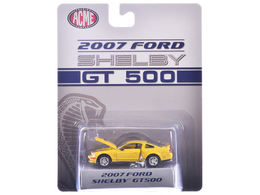 2007 Ford Shelby GT500 Yellow with Silver Stripes "Shelby Collectibles" Series 1/64 Diecast Model Car by ACME